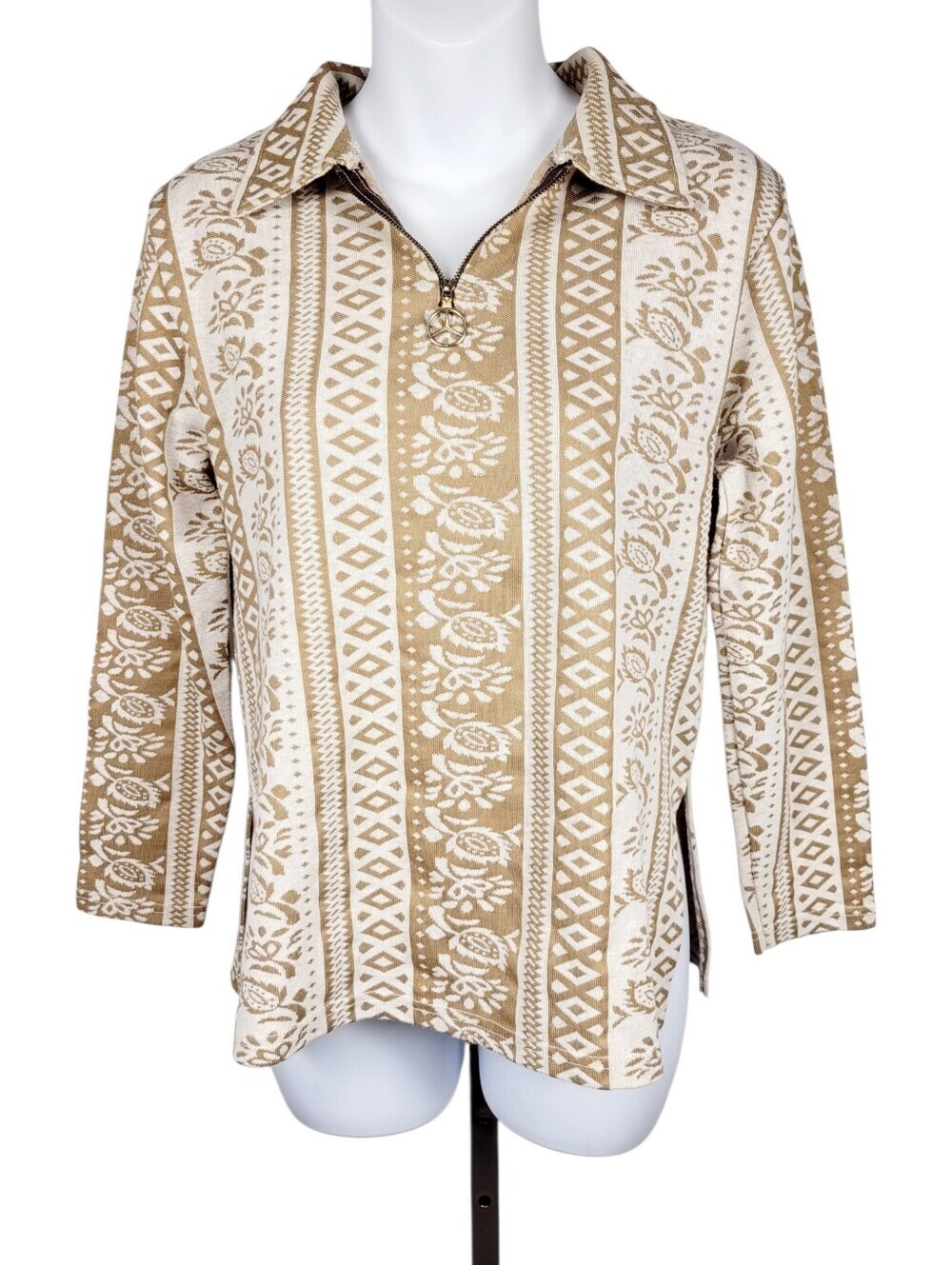 2/$20 Vintage 90s Tan Colour Quarter Zip Up Top Blouse Size: Small